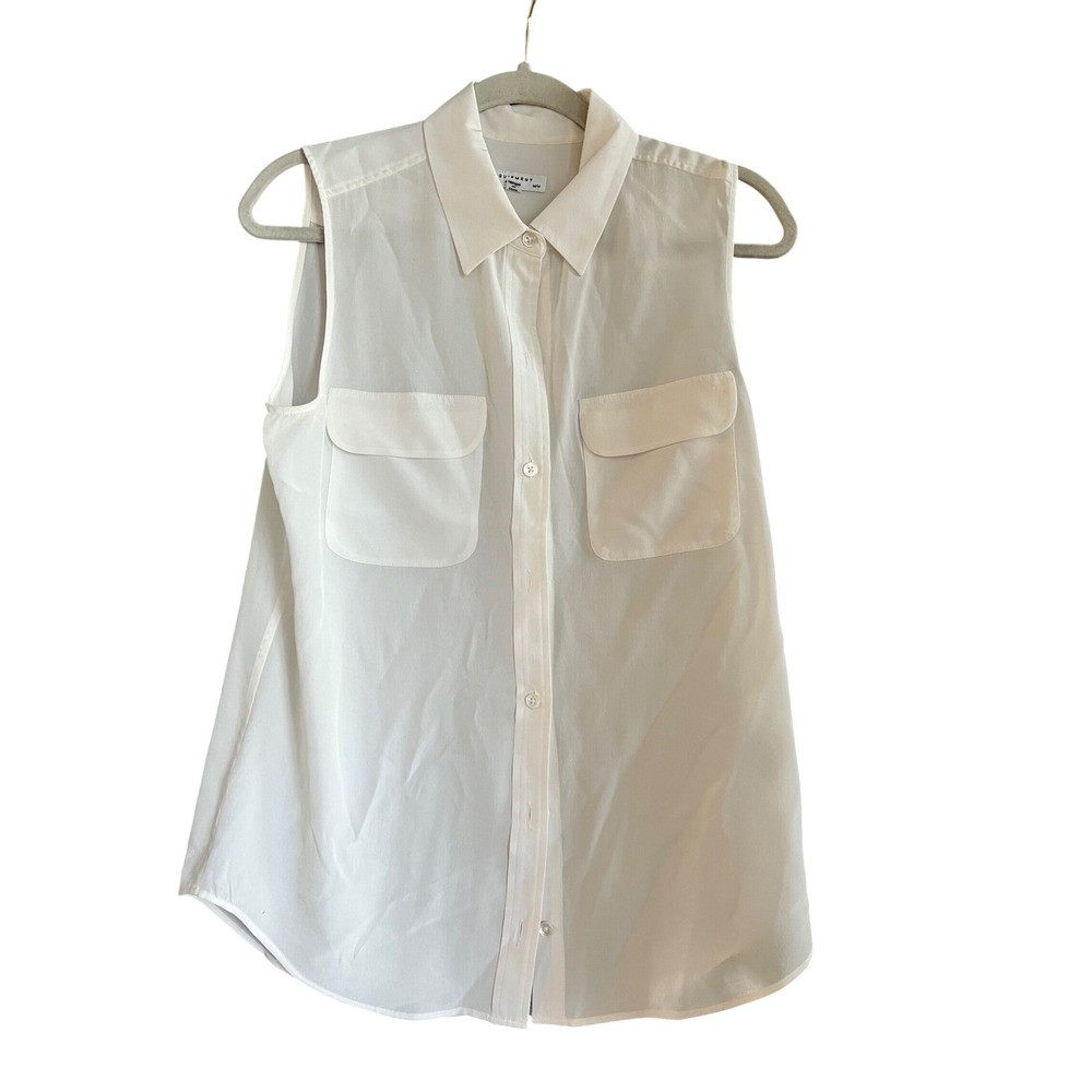 Equipment Femme Sleeveless 100% Silk Button Down Shirt Top Medium Ivory